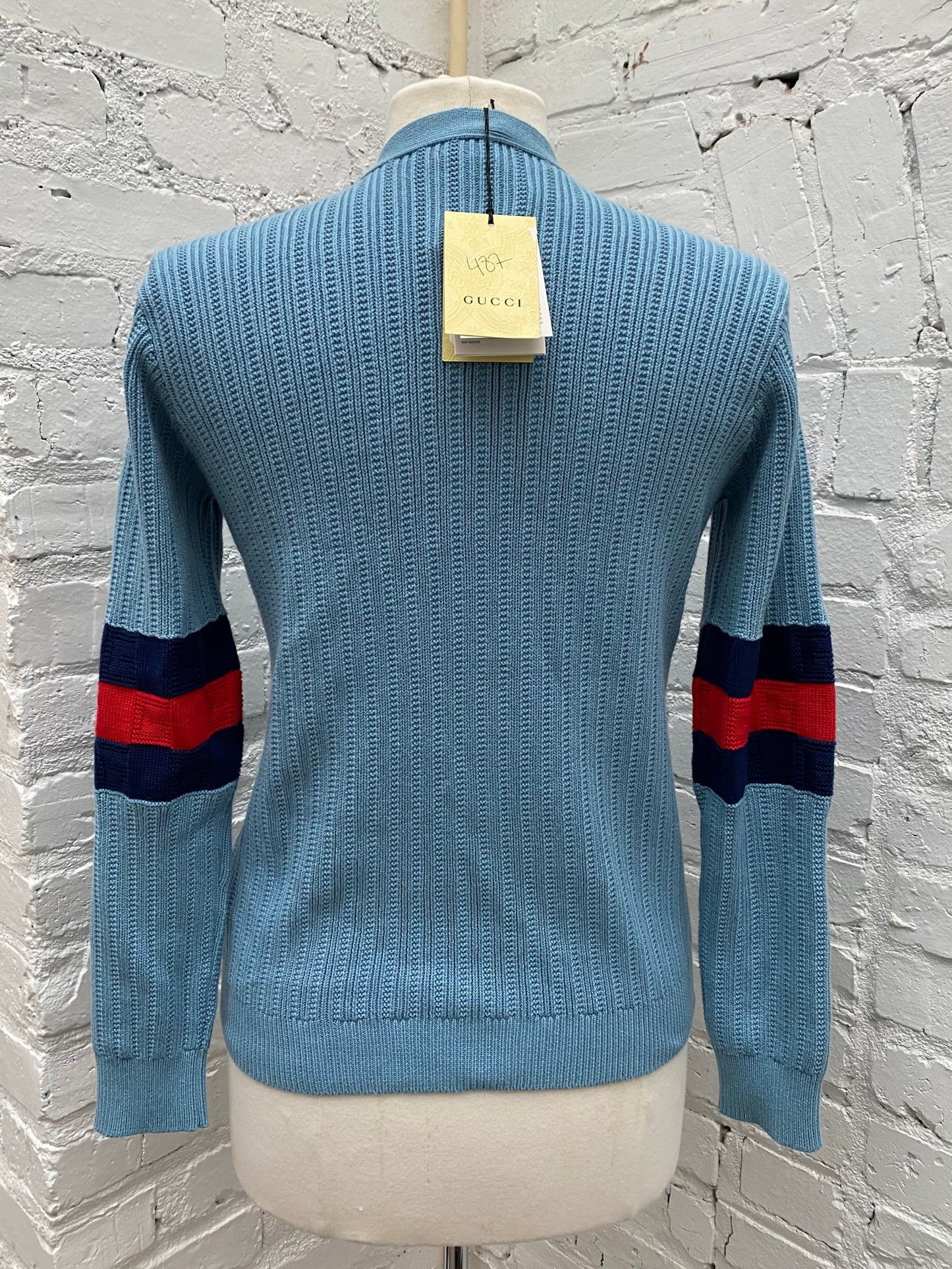 Gucci Kids Blue Web-Striped Varsity Cardigan, 12Y