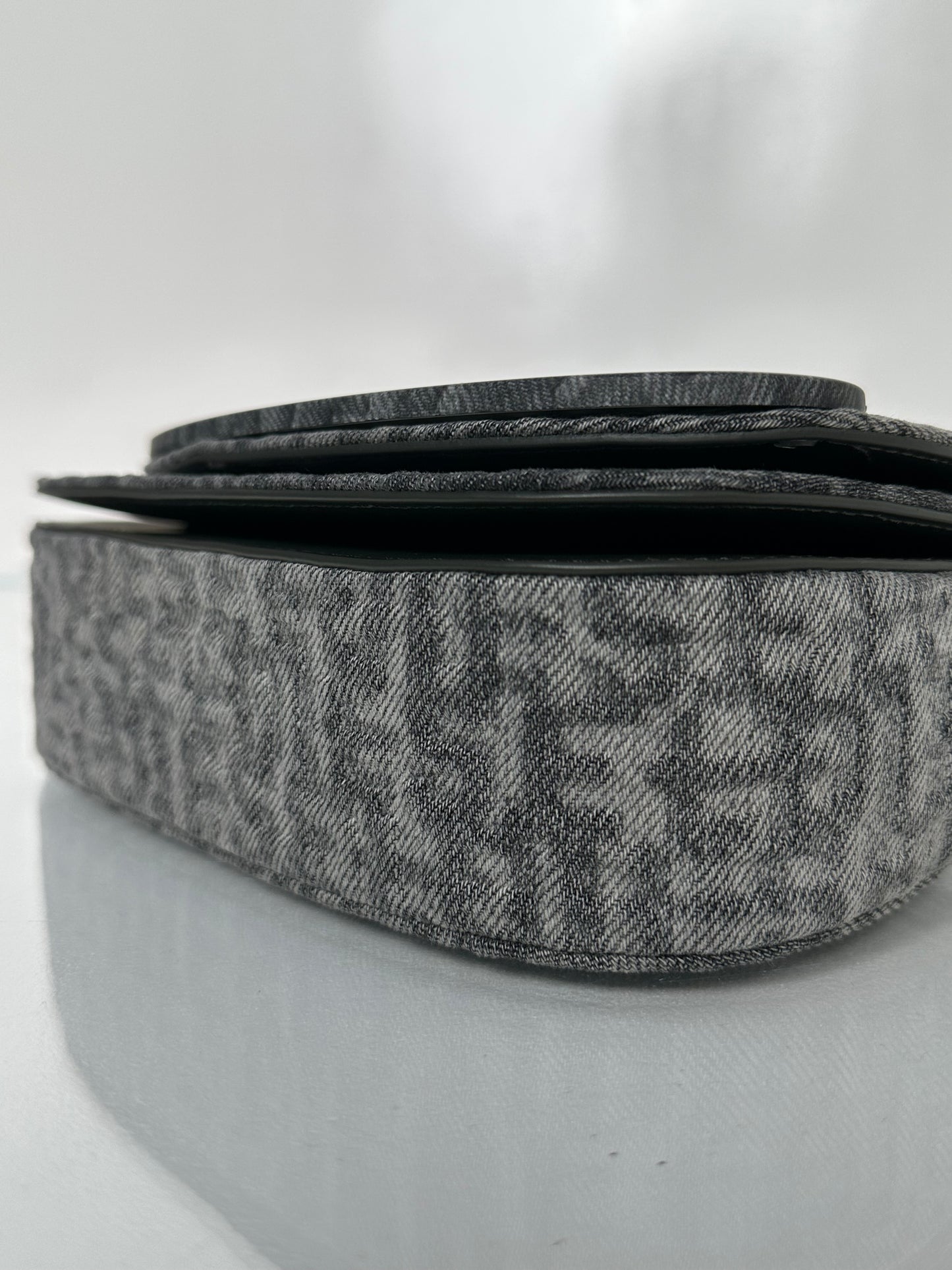 Diesel dark gray denim logo shoulder bag SHW