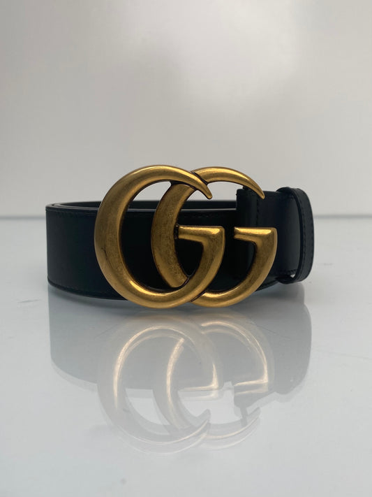 Gucci Black Leather GG Belt, 70