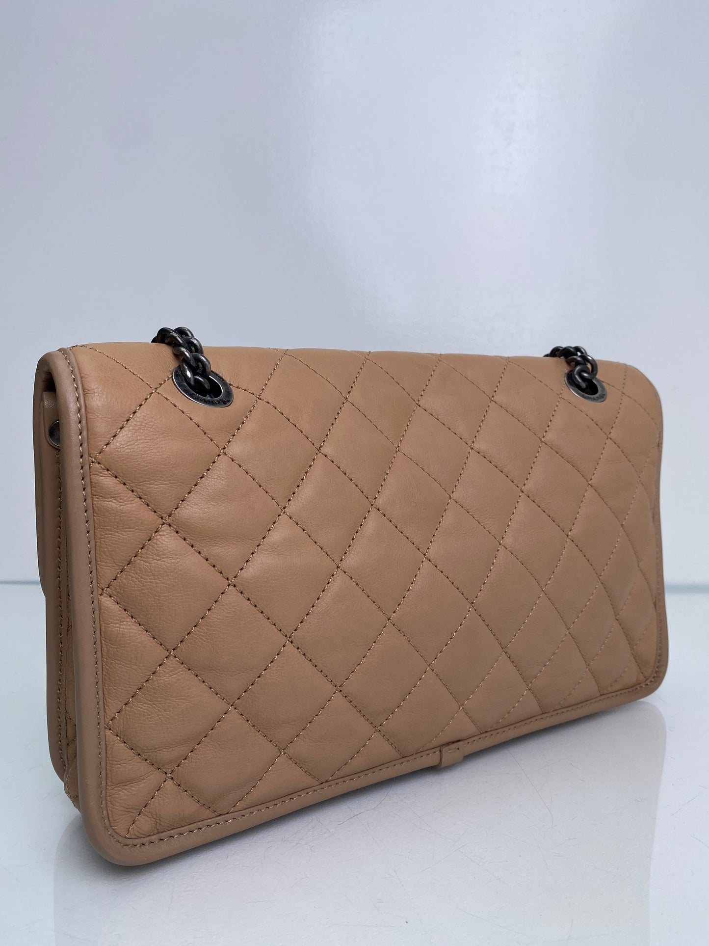 Chanel Beige French Riviera Calfskin Medium Flap RHW