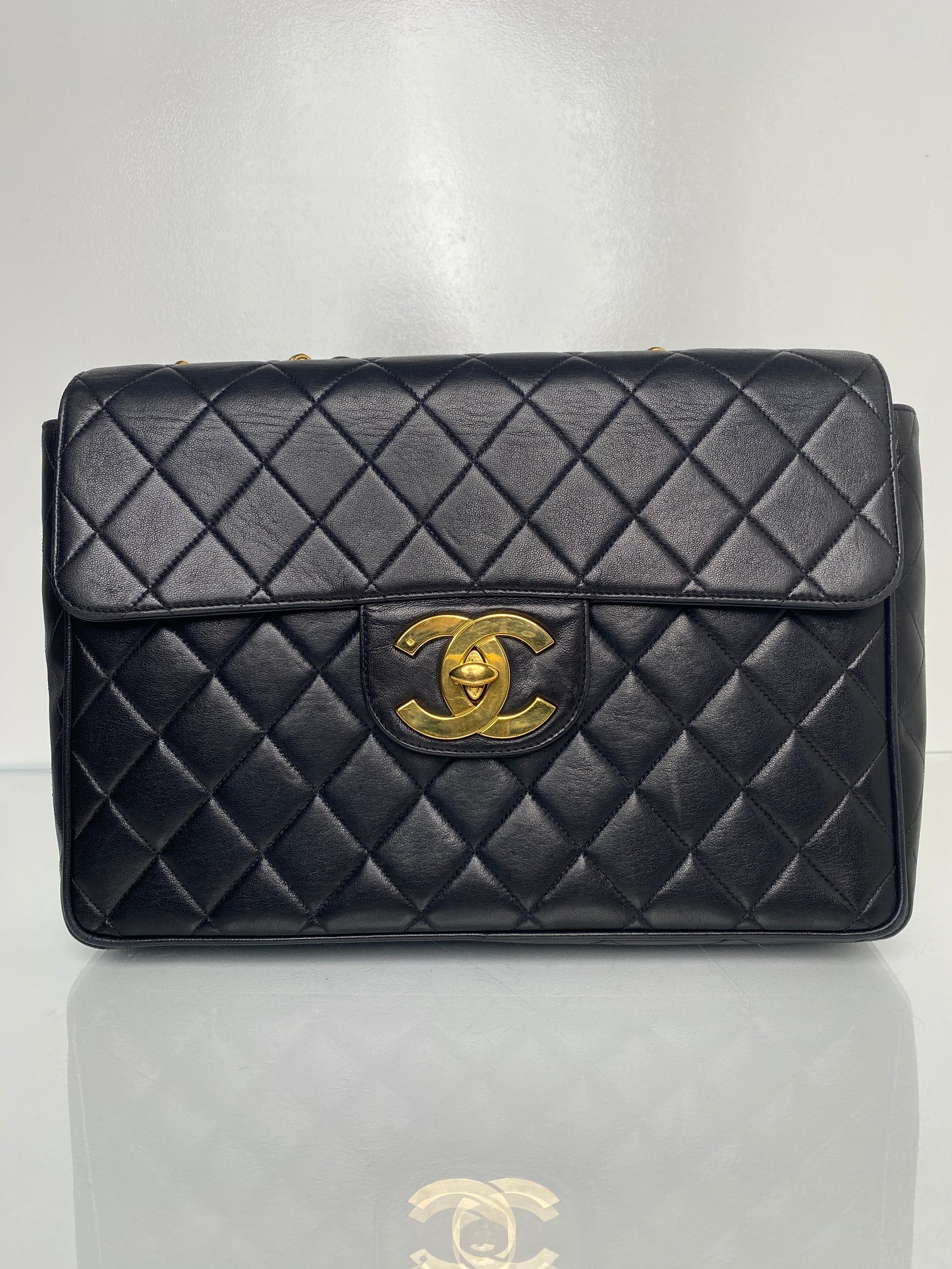 Chanel Vintage Jumbo XL Black Lambskin Leather GHW