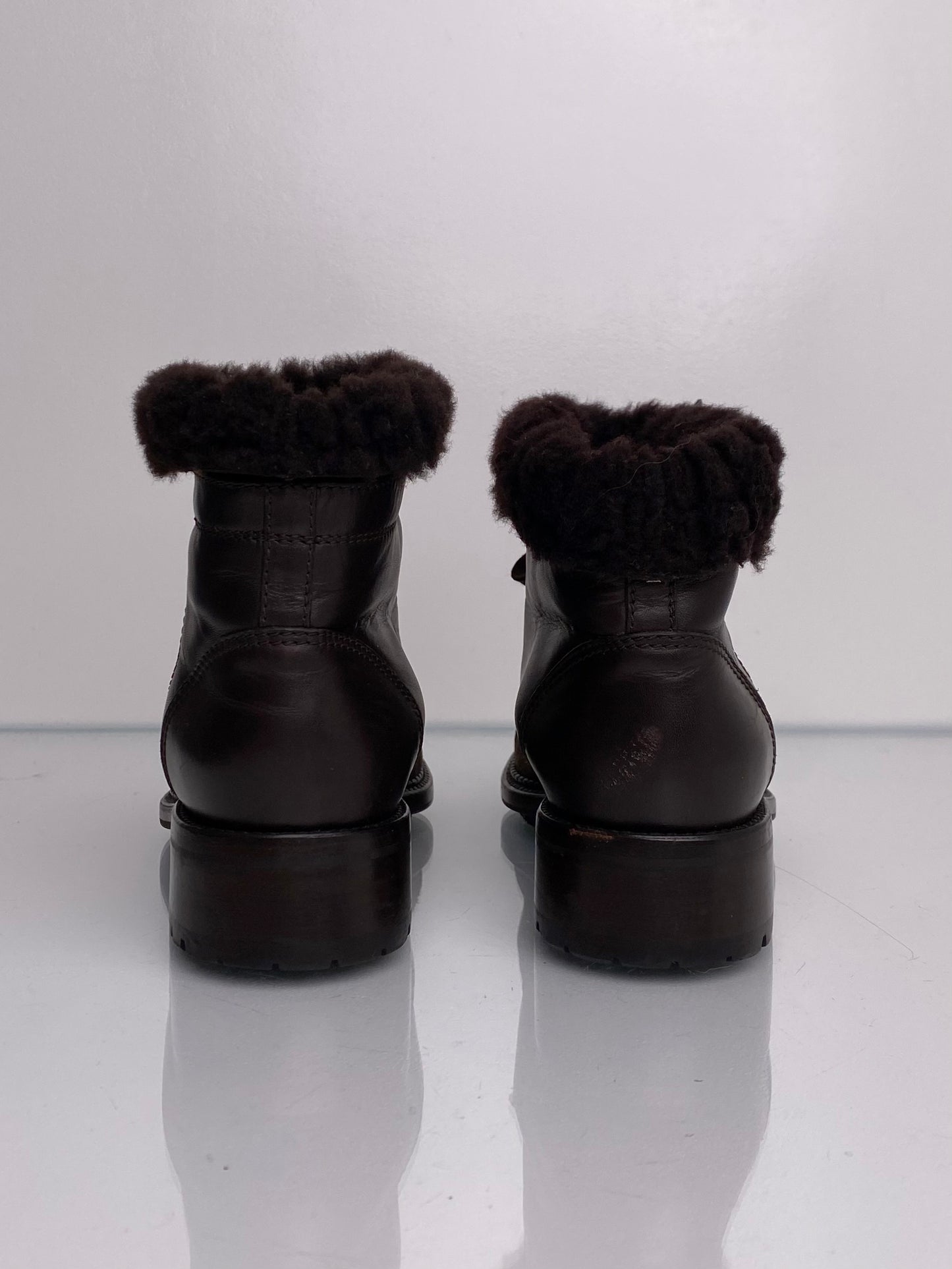 Chanel Brown Suede & Shearling Ankle Boots, 39