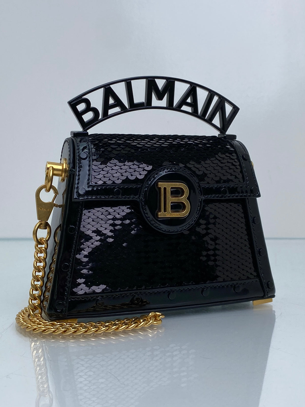 Balmain Black B-Buzz Dynasty Mini Sequin Top Handle Bag GHW