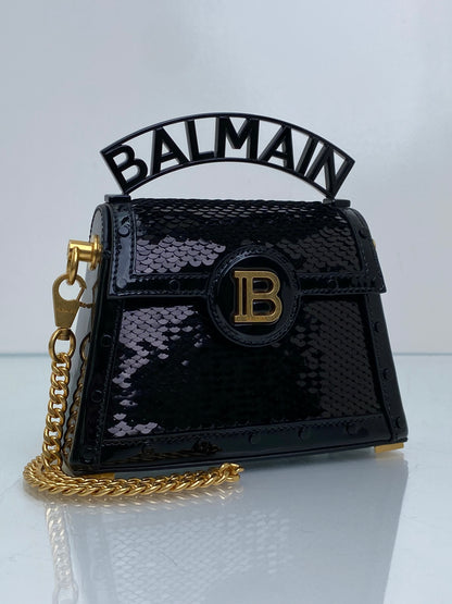 Balmain Black B-Buzz Dynasty Mini Sequin Top Handle Bag GHW