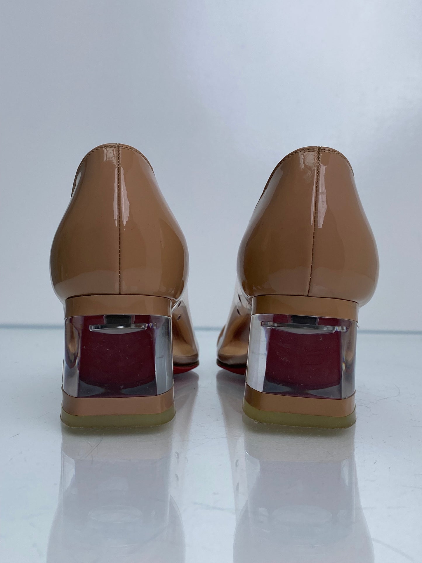 Christian Louboutin Nude & Clear Block Heels, 35