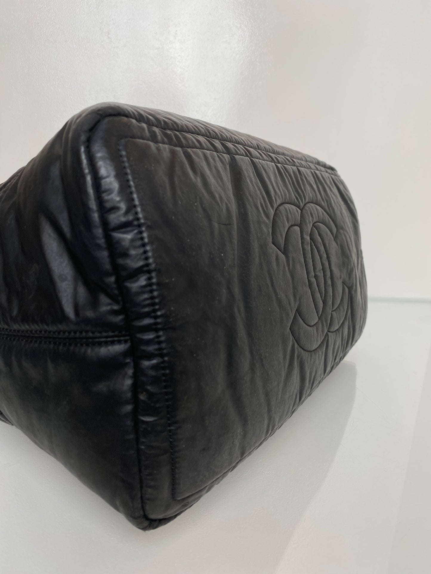 Chanel Black Quilted Vertical Sport Weekender Bag SHW