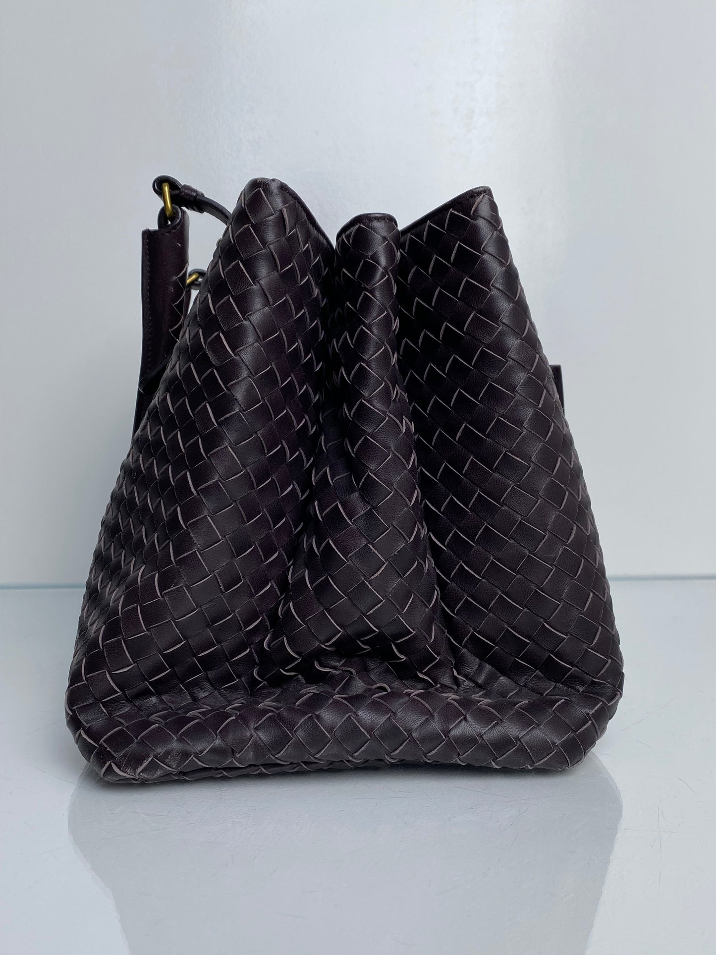 Bottega Veneta Dark Eggplant/Brown Intrecciato Roma Tote Bag GHW