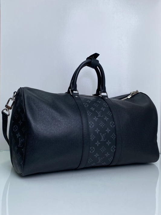 Louis Vuitton Monogram Eclipse Taigarama Keepall Banduoliere 50 SHW