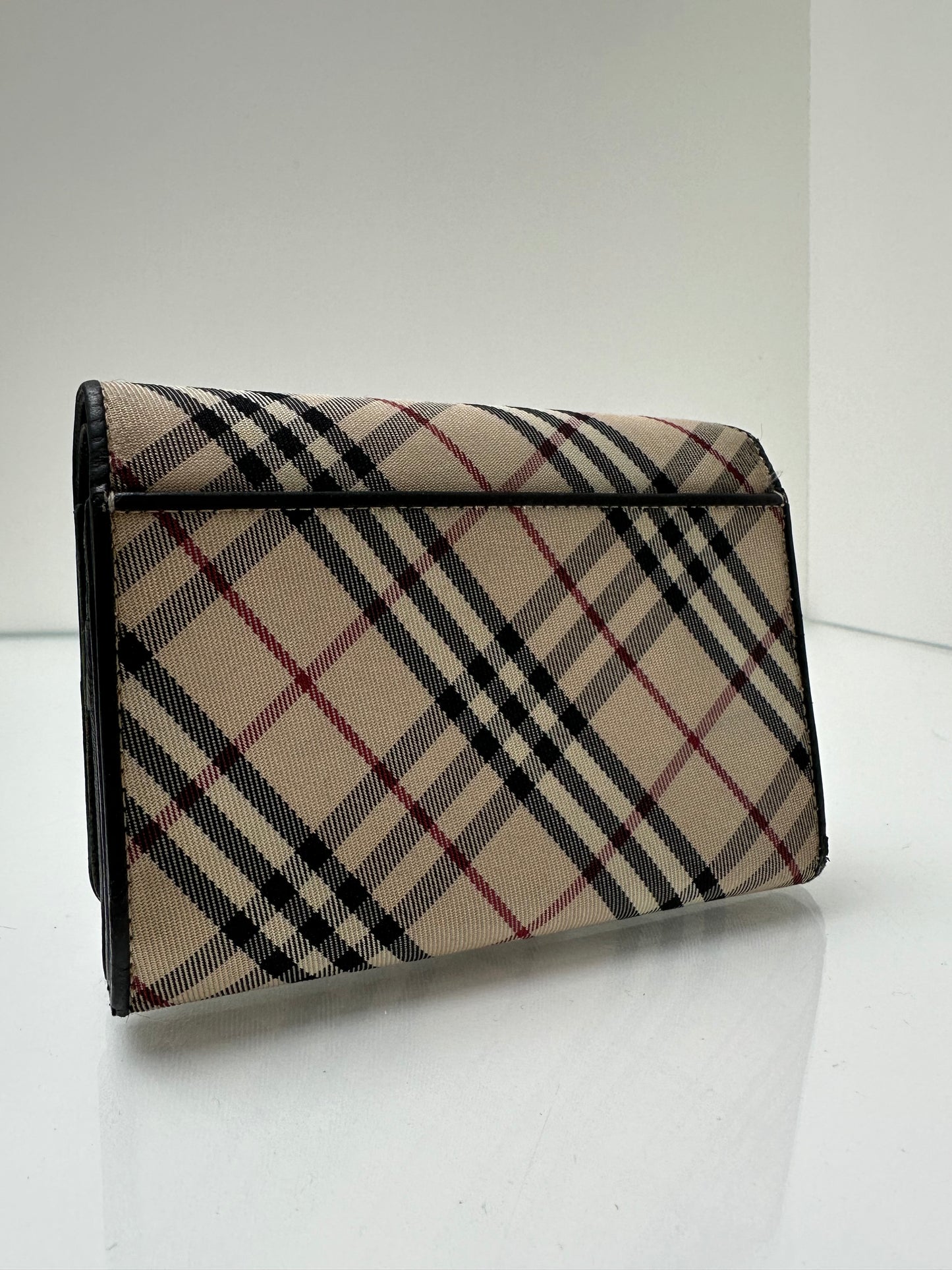 Burberry Tartan Canvas & Black Leather Snap Wallet