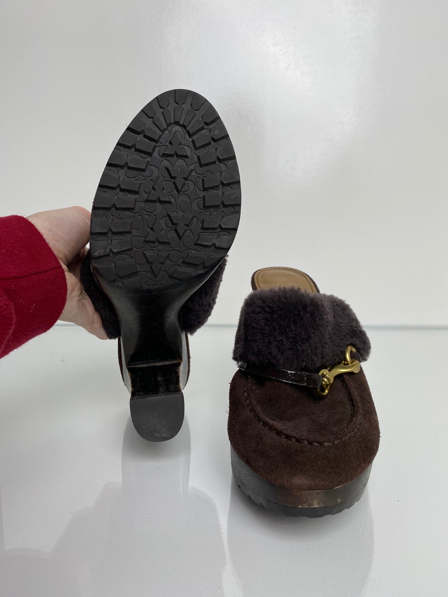 Coach Brown Suede/Fur Mules, 8