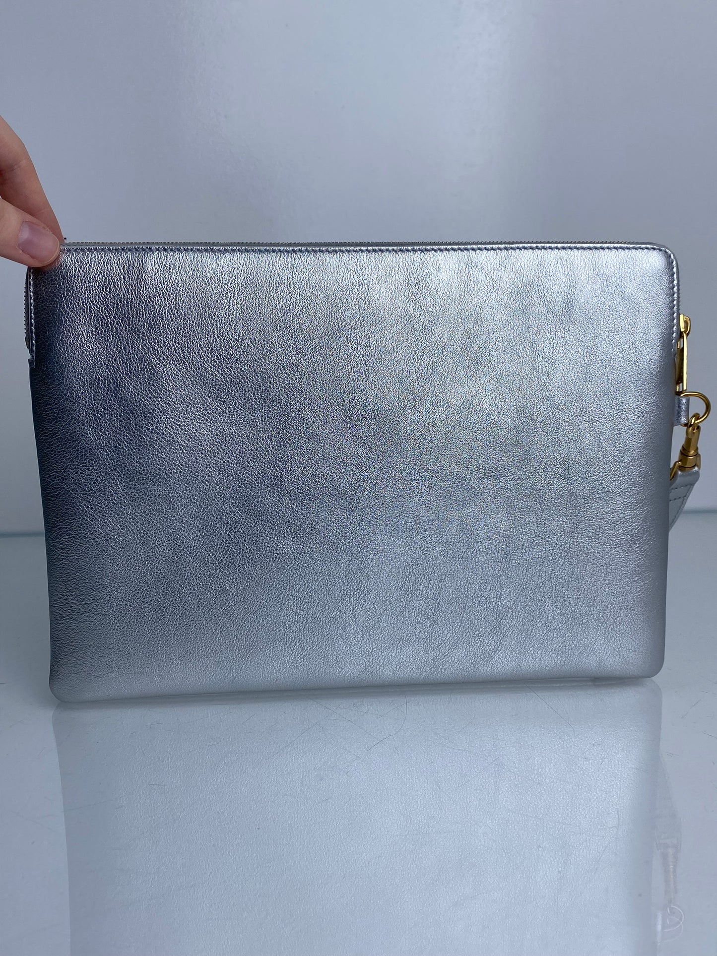 Celine Cuir Triomphe Small Pouch Metallic Silver