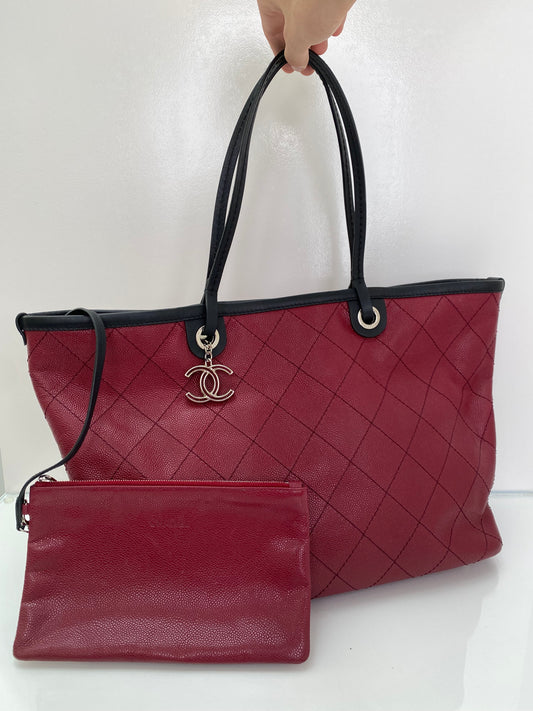 Chanel Red & Black Quilted Fever Tote Bag SHW