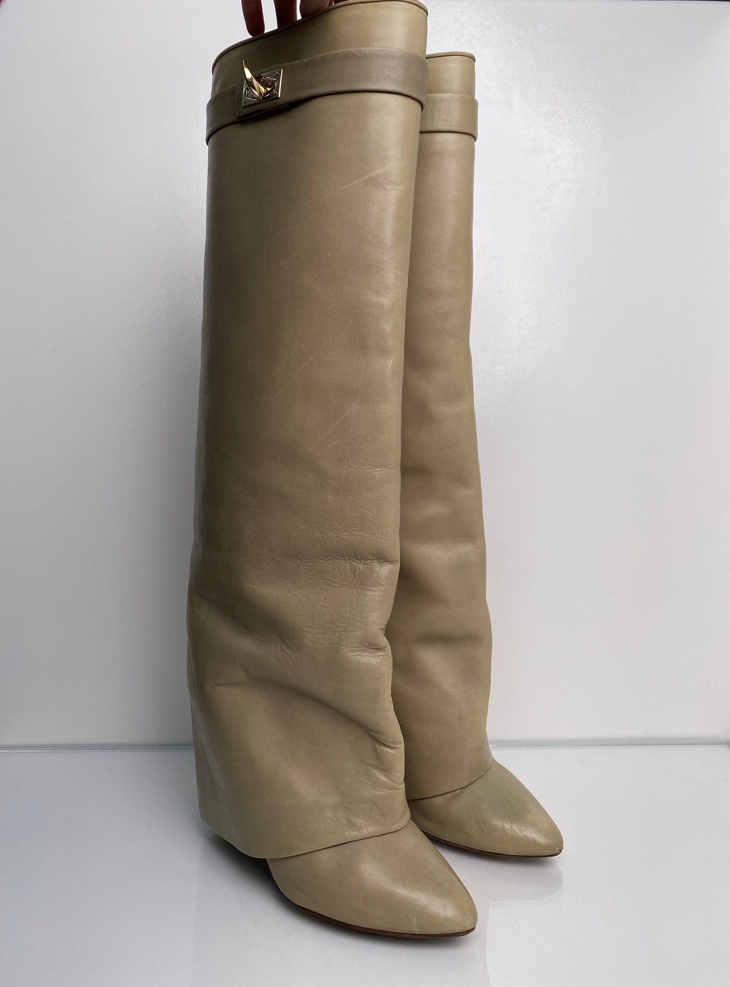 Givenchy Shark Lock Tan Leather Boots, 40