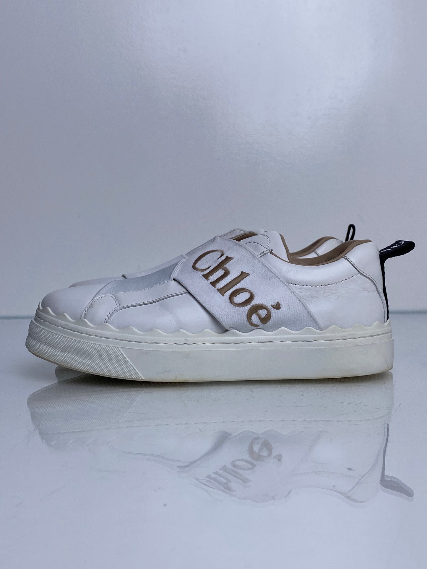 Chloe White Platform No Lace Sneakers, 35