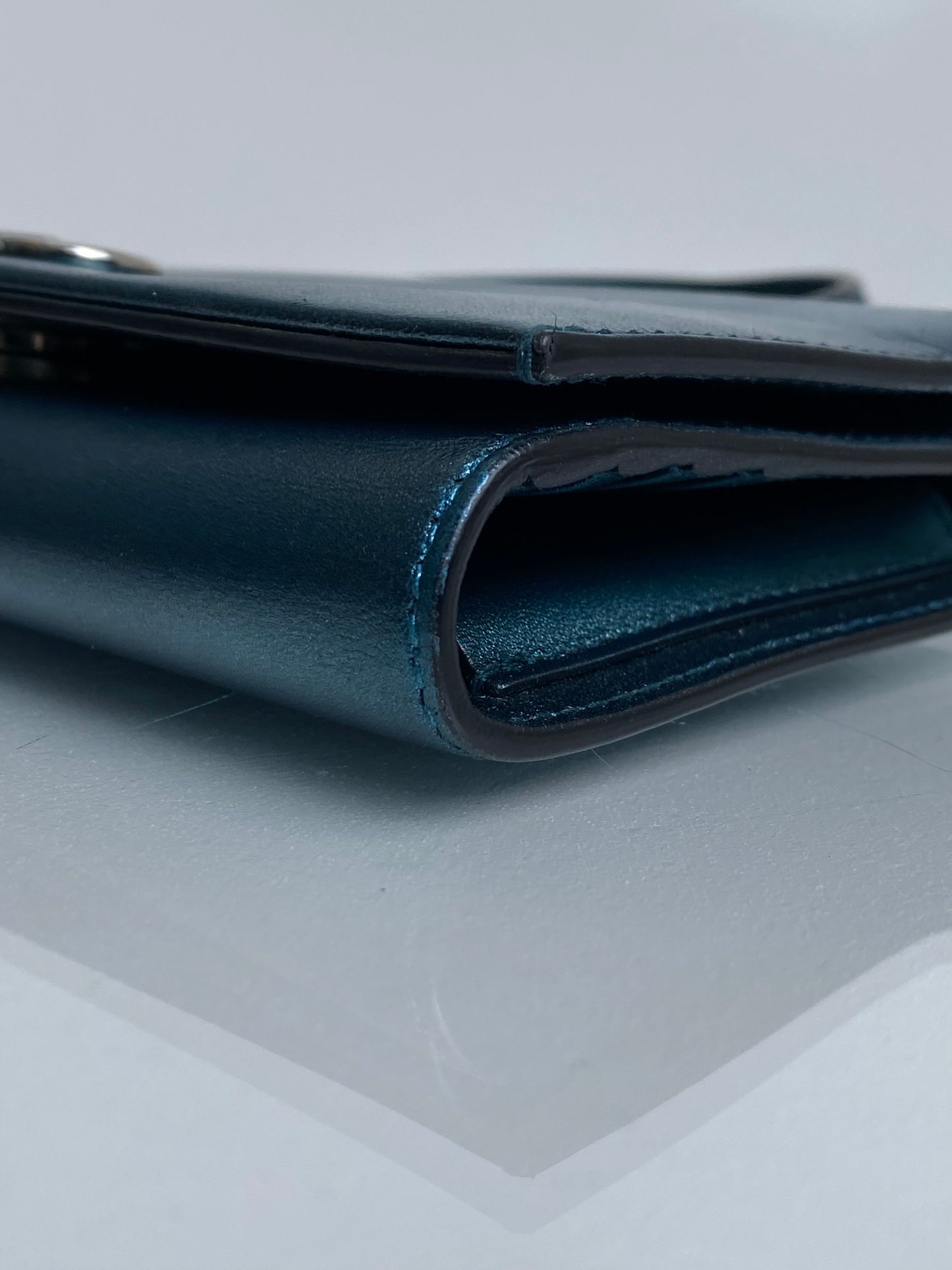 Ferragamo Metallic Teal Tophandle Wallet Crossbody Bag SHW