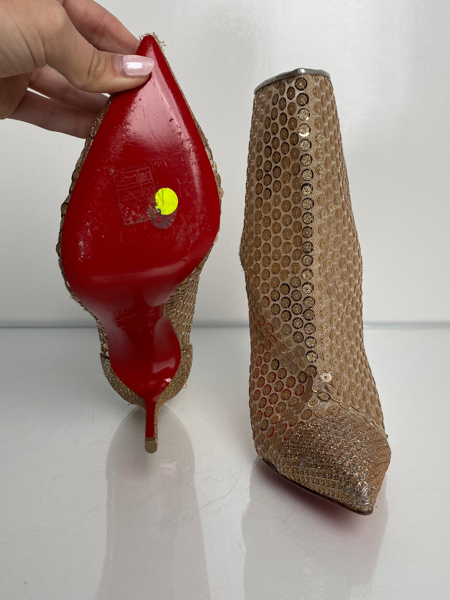 Christian Louboutin Gold Sequin Booties, 37
