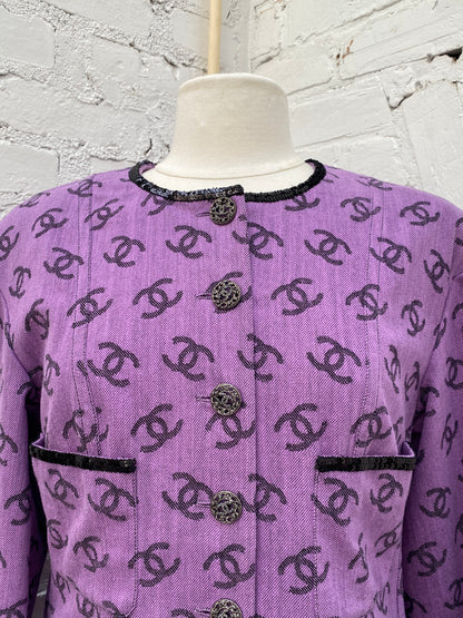 Chanel Purple Canvas CC Logo Mini Dress, 40