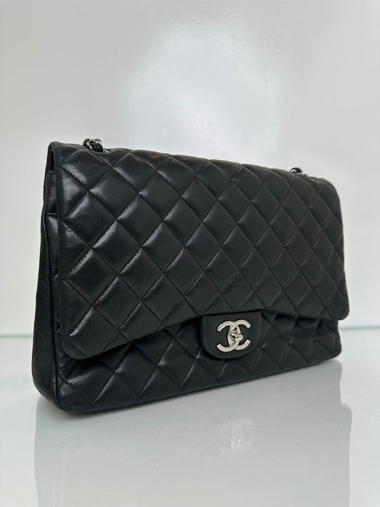 Chanel Black Lambskin Double Flap SHW