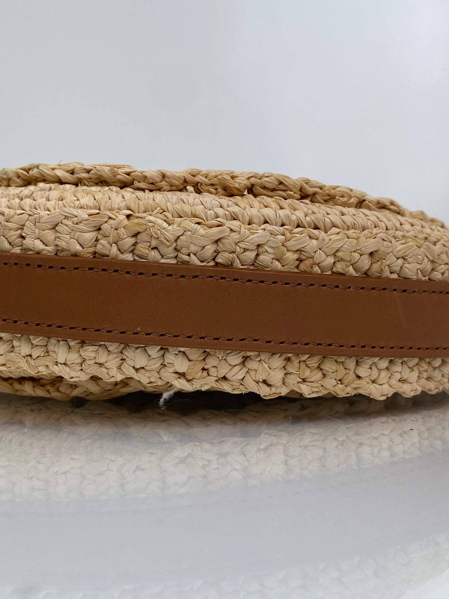 Saint Laurent Tan Raffia Logo Circular Bag GHW