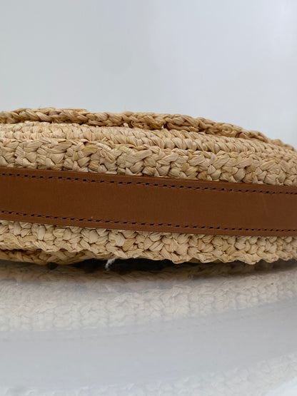 Saint Laurent Tan Raffia Logo Circular Bag GHW