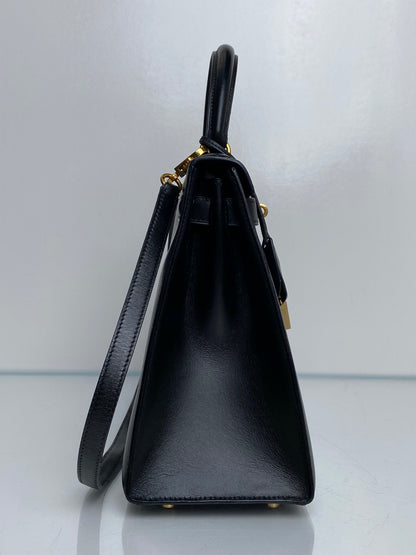 Hermes Kelly 28 Black Box Leather GHW #X