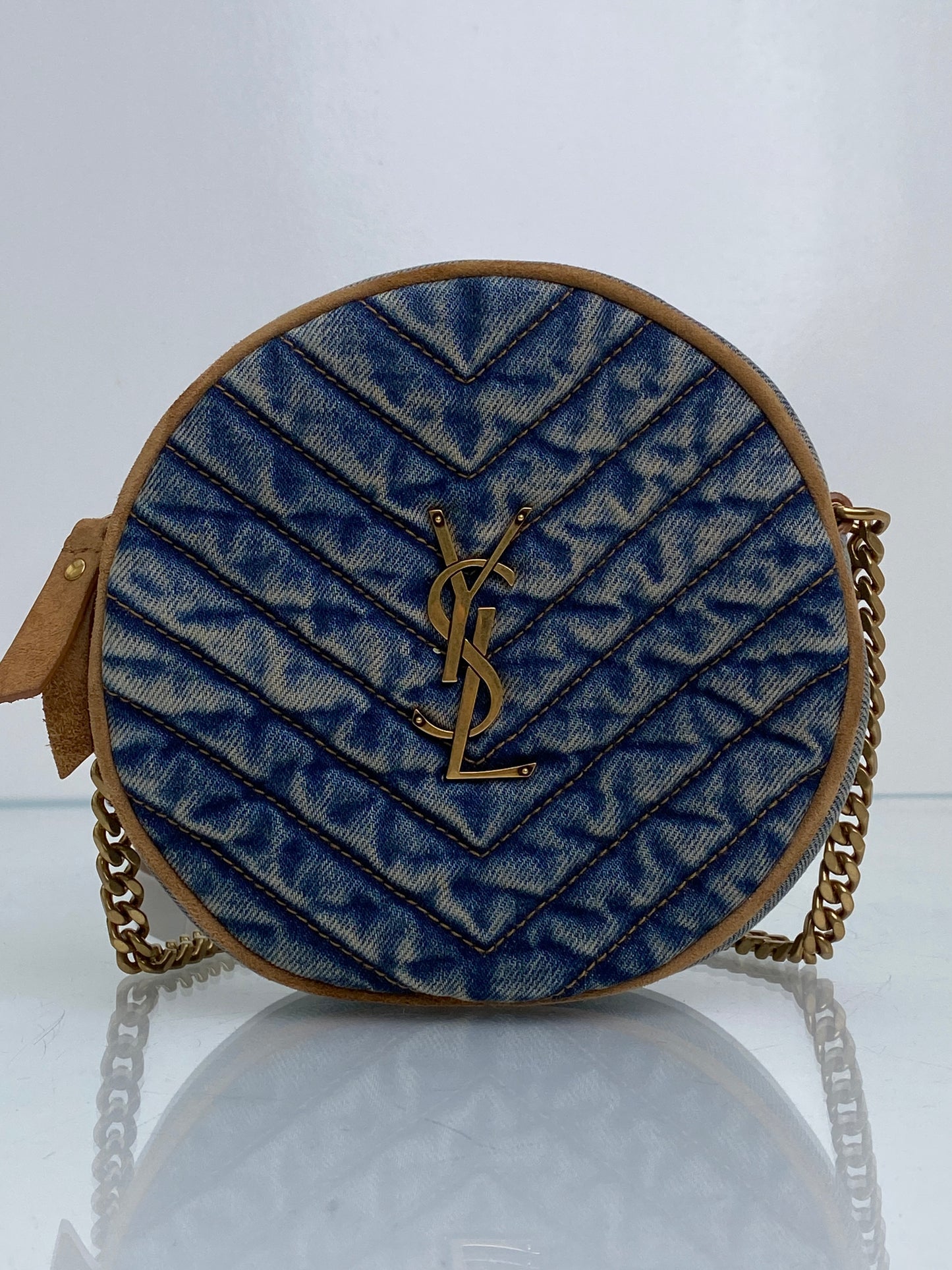 Saint Laurent Denim Vinyle Round Camera Bag GHW
