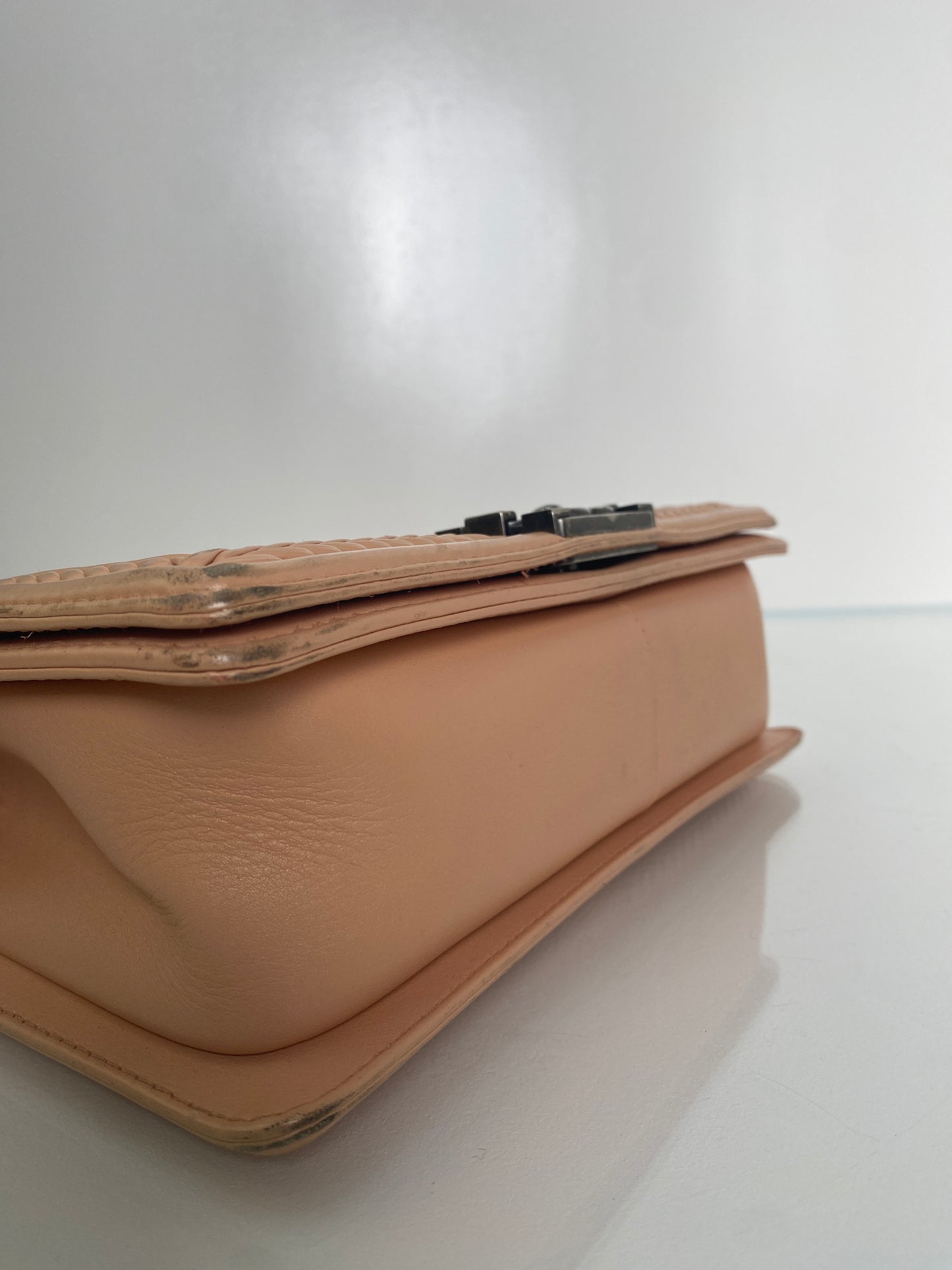 Chanel Medium Boy Bag Beige Stitched Chevron RHW #23