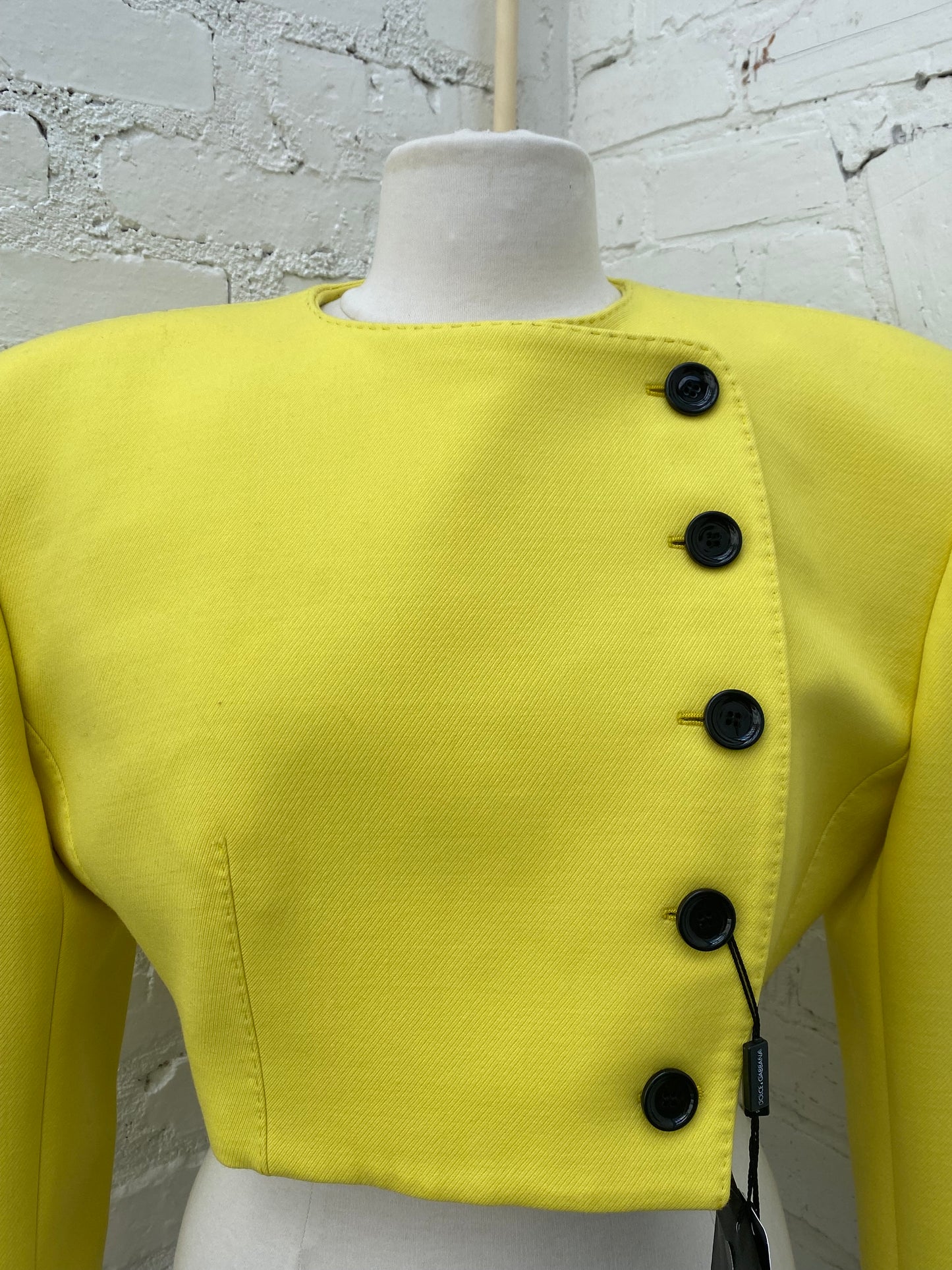 Dolce & Gabbana Yellow & Black Buttons Cropped Blazer, 44