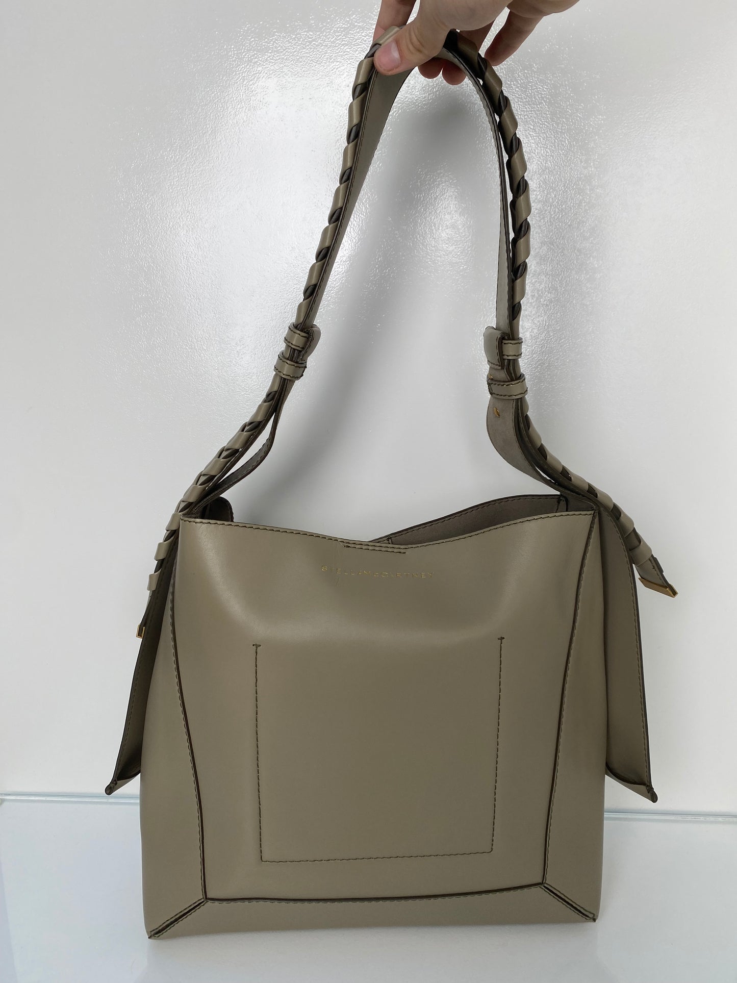 Stella McCartney Taupe/ Grey Eco Braided-Strap Medium Hobo Bag GHW