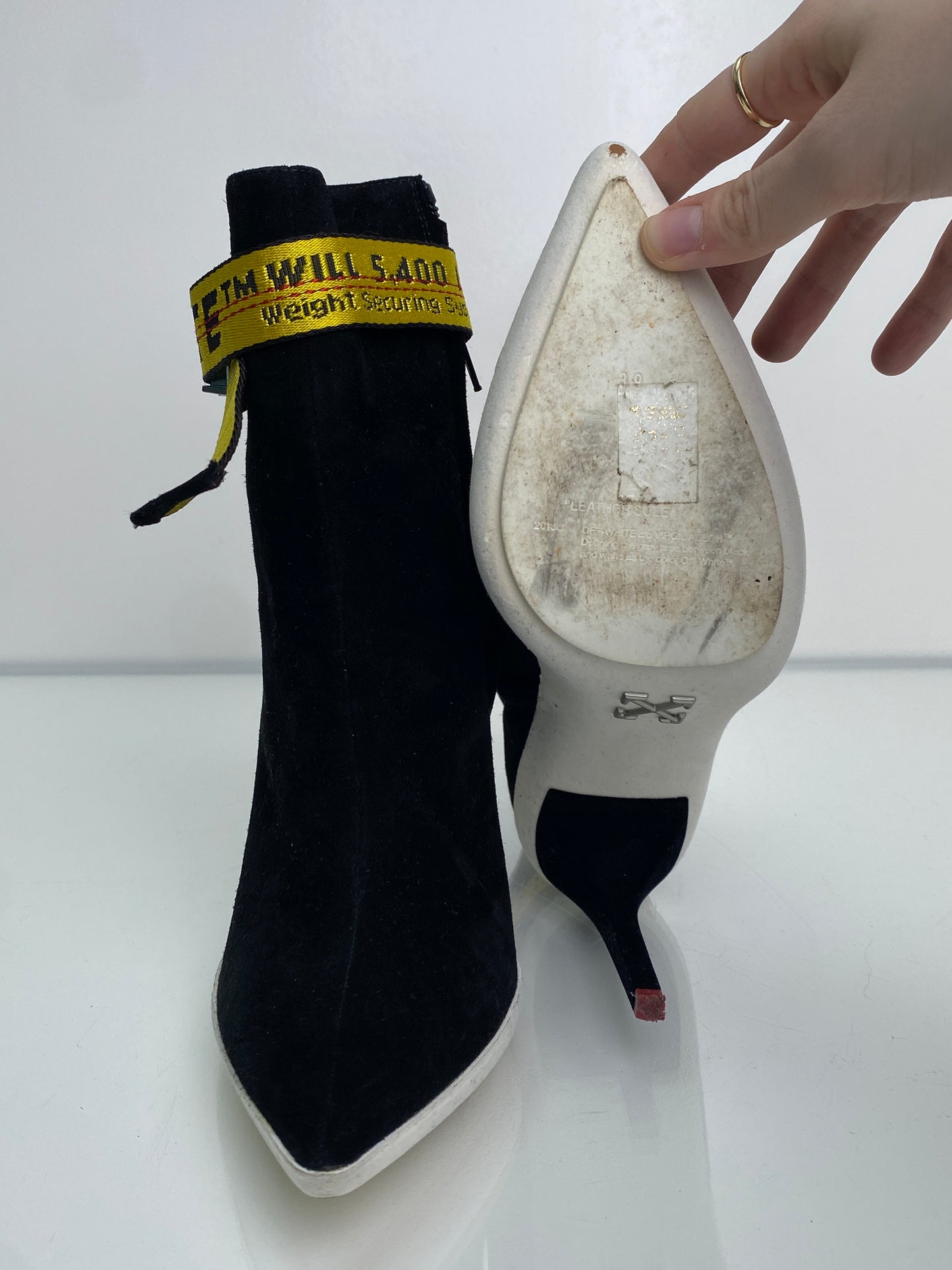 Off White Black & Yellow Suede Booties, 39