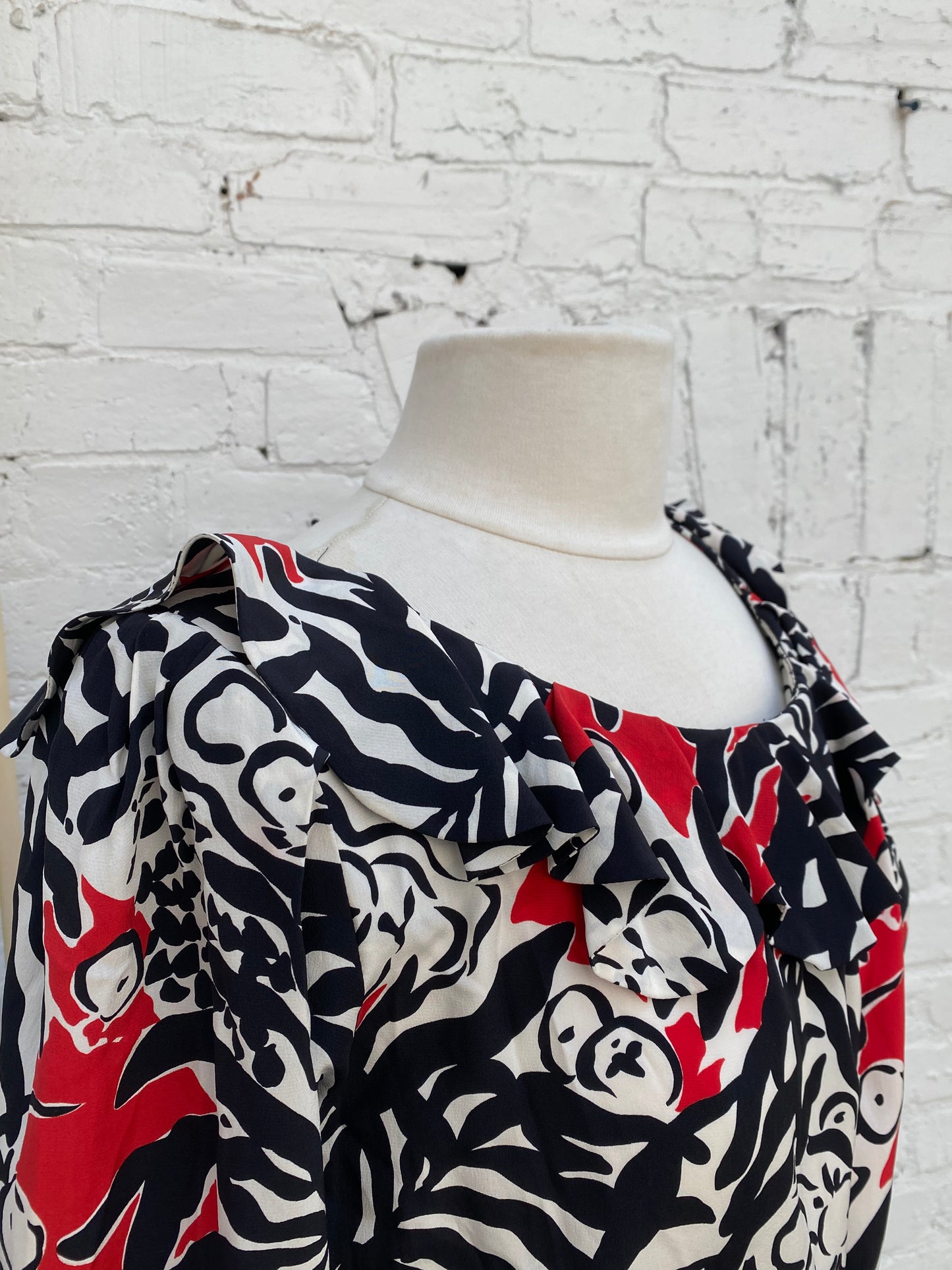Saint Laurent Vintage Red, Black, & White Silk Dress, 42
