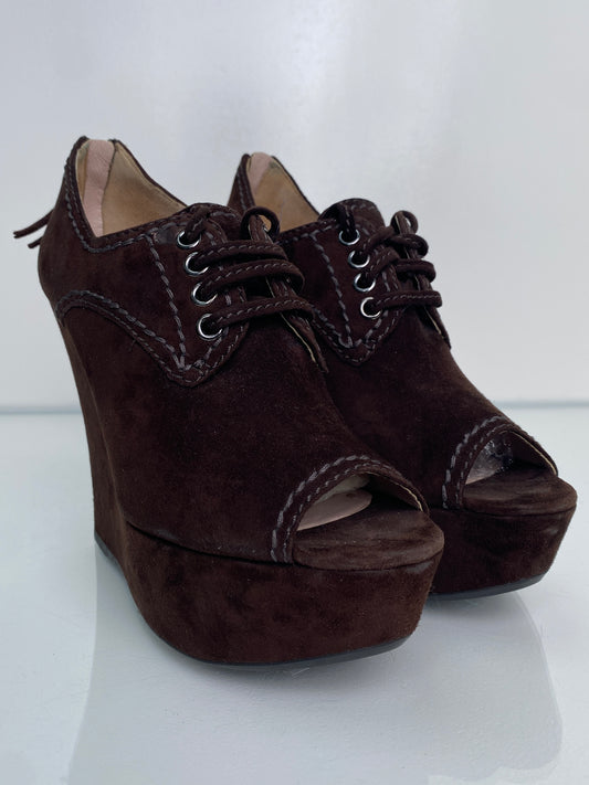 Miu Miu Brown Suede Wedges, 38.5