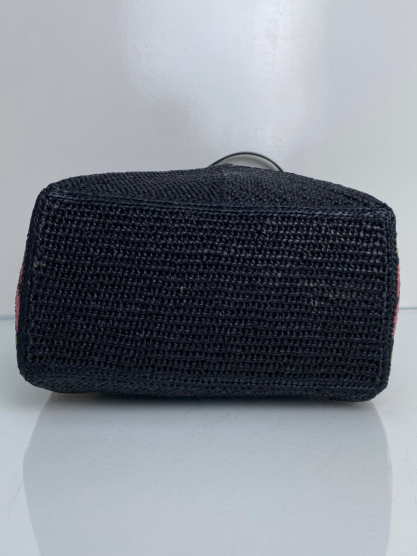 Loewe Pink, Black, & Tan Raffia Puzzle Fold Medium Tote Bag