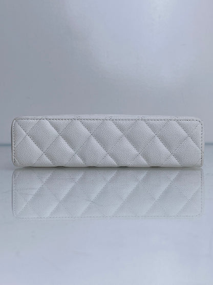 Chanel White Quilted Caviar Slim Vanity Case Crossbody Bag GHW