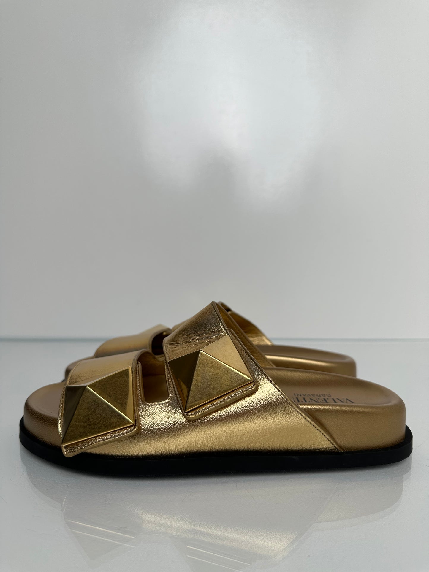 Valentino Gold Large Stud Sandals, 35.5