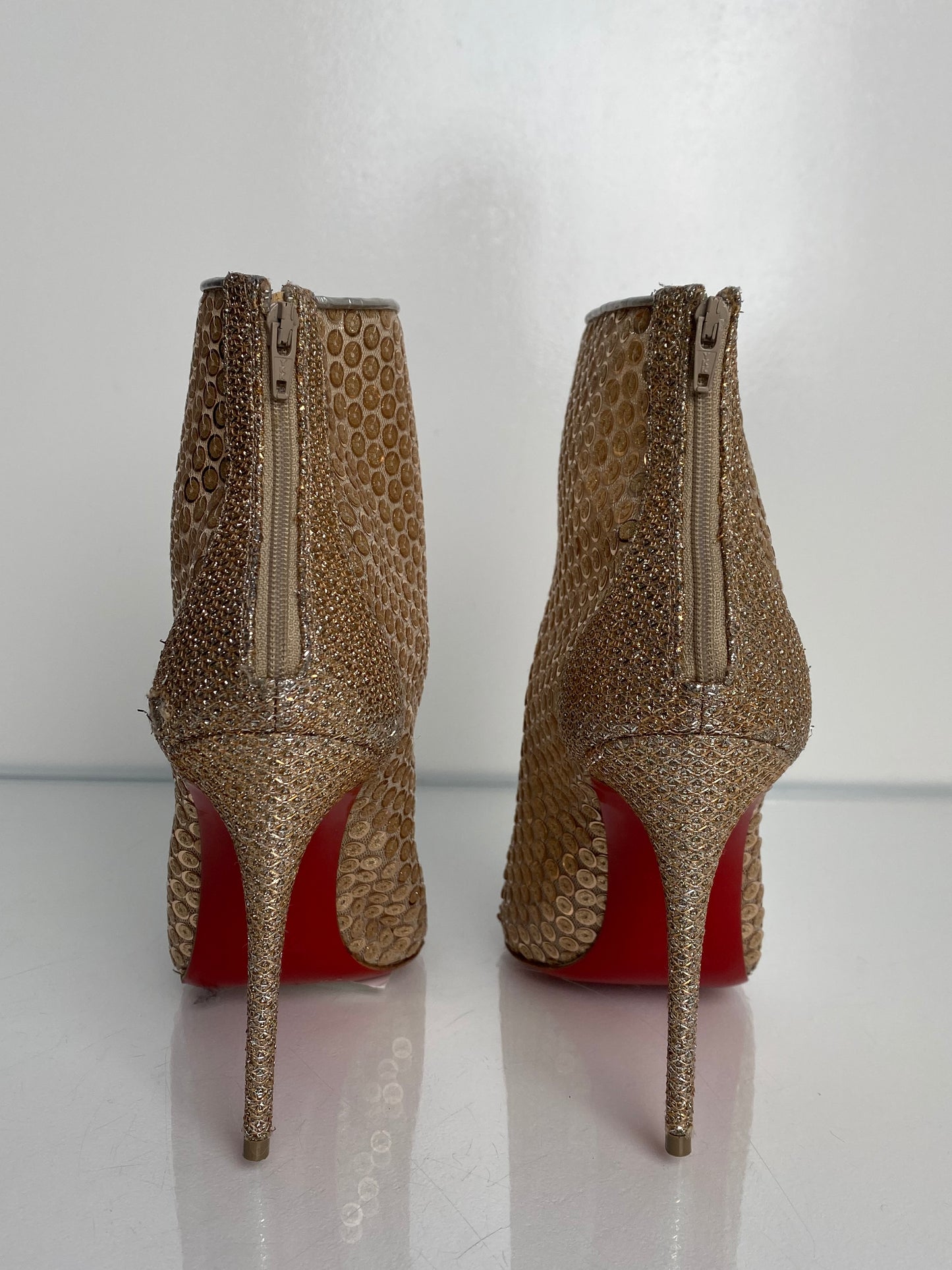 Christian Louboutin Gold Sequin Booties, 37