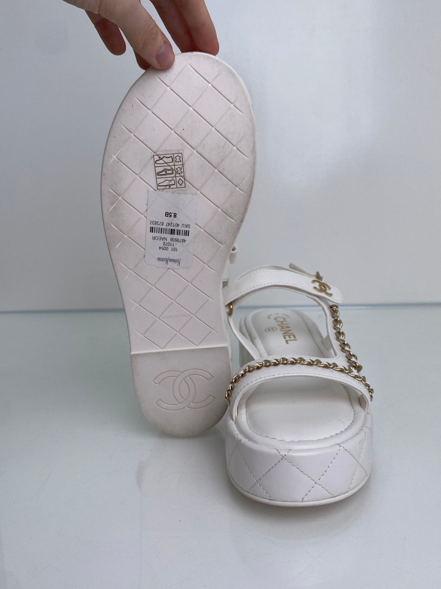 Chanel White CC Chain Platform Sandals, 38.5