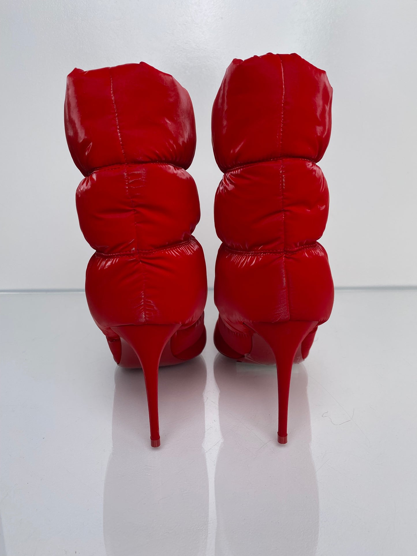 Christian Louboutin Red Puffer Heeled Booties, 39