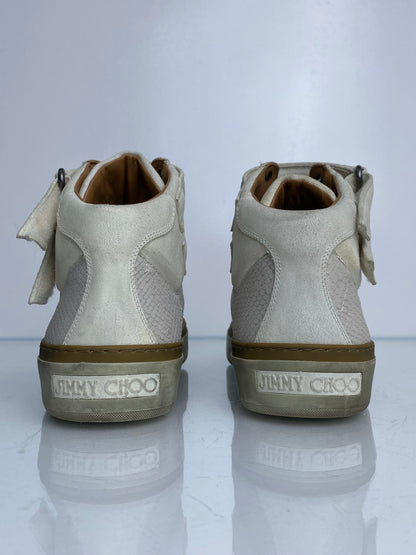 Jimmy Choo Men’s Cream & White Snakeprint High Top Sneakers, 43.5