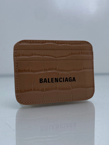 Balenciaga Tan Croc Embossed Logo Card Holder