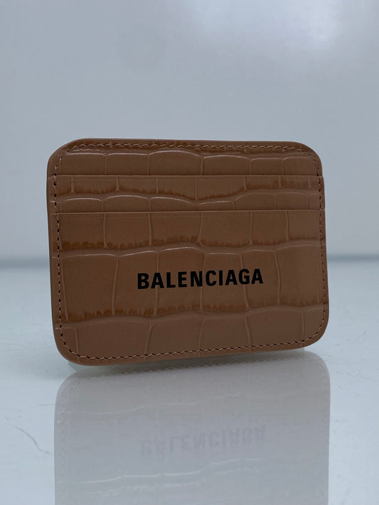 Balenciaga Tan Croc Embossed Logo Card Holder