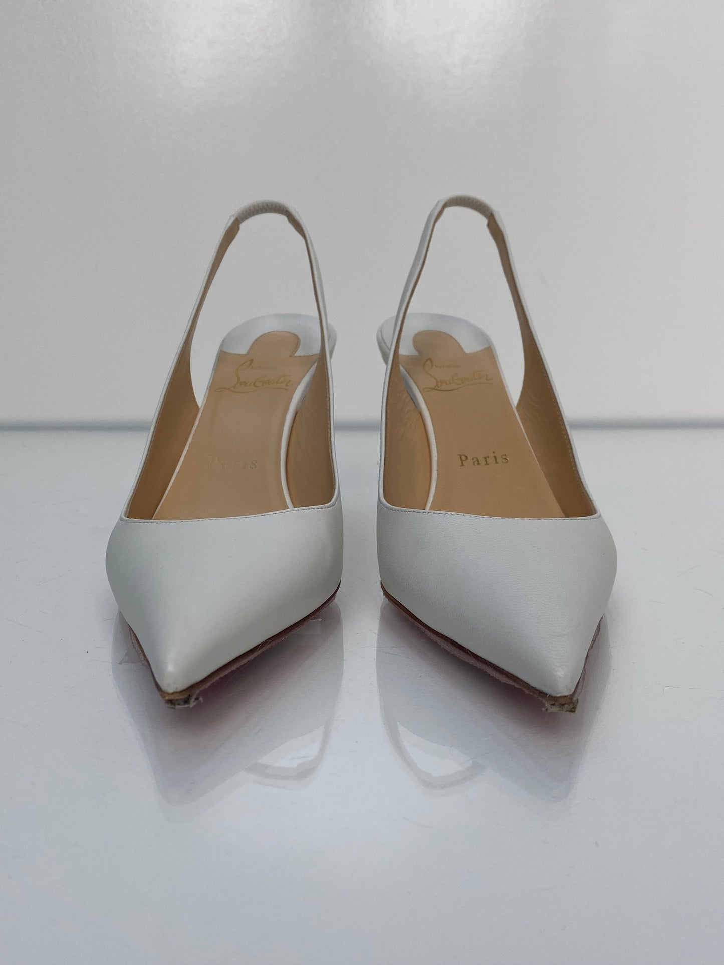 Christian Louboutin White Patent Sling 80 Pumps, 38