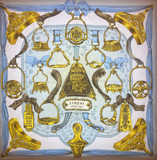 Hermes Blue & Gold 'Etriers' Scarf