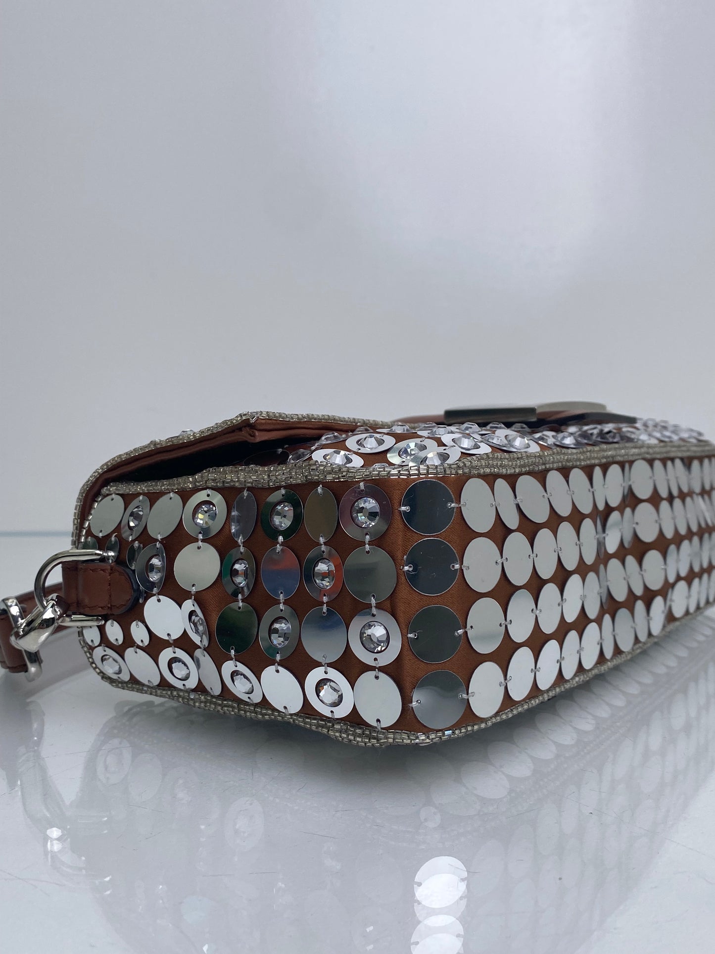 Fendi Brown & Silver Sequin Baguette Bag SHW