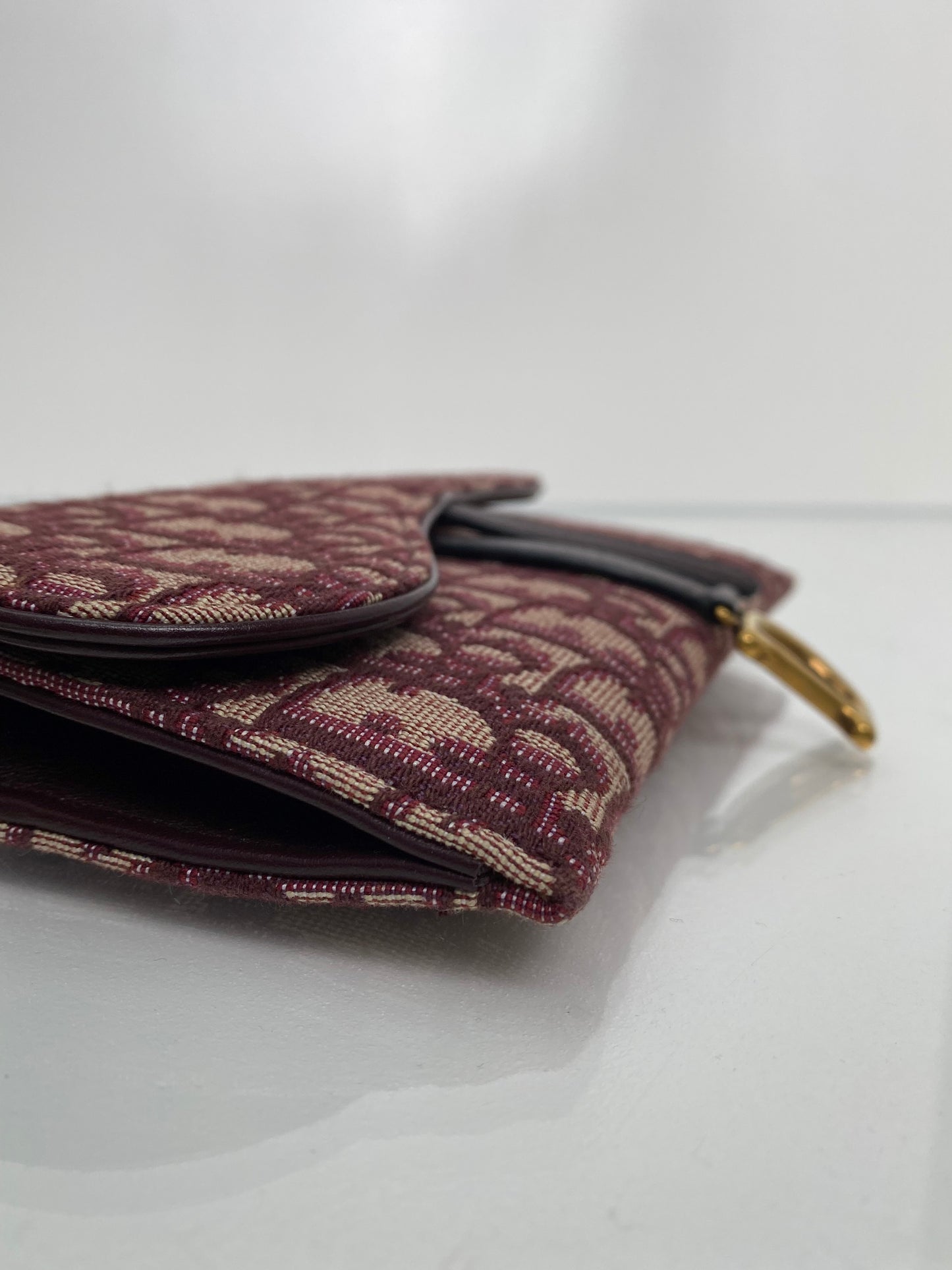 Dior Burgundy Oblique Saddle Wallet on Chain Bag GHW
