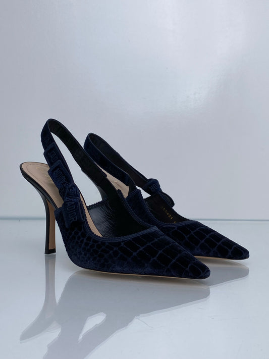 Christian Dior Ja'Dior Navy Velvet Slingback Pumps 41