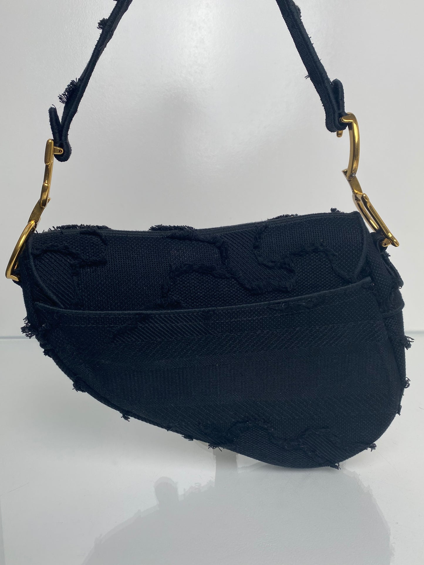 Dior Black Canvas Embroidered Saddle Bag GHW
