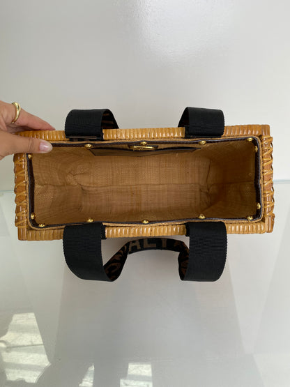 Fendi Rattan & Black Strap Wicker Box Bag