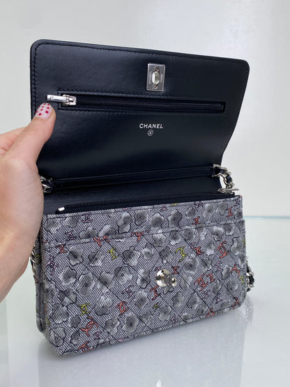 Chanel Grey & Multi Canvas CC Cloud Wallet On Chain Bag SHW