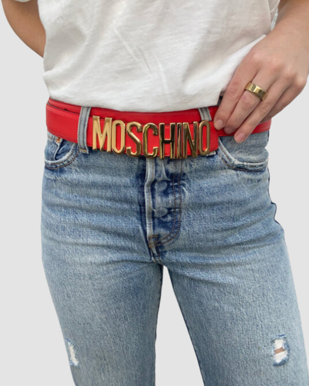 Moschino Red Gold Letter Belt